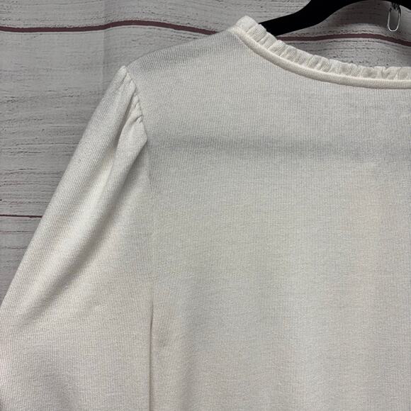Loft White Knit 1/4 Button Long sleeve T shirt Sweater Size L - Picture 9 of 10